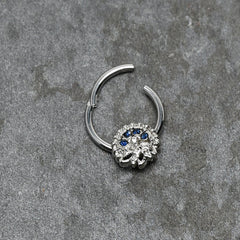 16G 3/8 Clear Blue Gem Abstract Arch Hinged Segment Ring