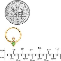 16G 3/8 Green Gem Gold Tone Shades of Spring Hinged Segment Ring