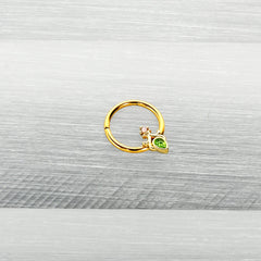 16G 3/8 Green Gem Gold Tone Shades of Spring Hinged Segment Ring