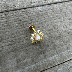 16G 5/16 White Faux Opal Gold Tone Sun Heart Labret Monroe Tragus