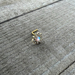 20G 7mm White Faux Opal Gold Tone Heart Sun L Shape Nose Ring