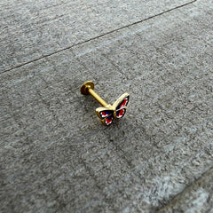 16G 5/16 Gold Tone Red White Blue Butterfly Labret Monroe Tragus