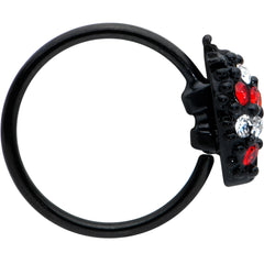 20G 5/16 Red Clear Gem Black Skull Halloween Nose Hoop