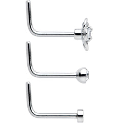 20G 1/4 Aurora Clear CZ Gem Flower L Shape Nose Ring Set of 6