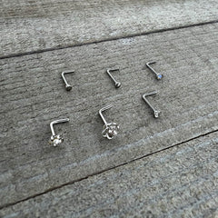 20G 1/4 Aurora Clear CZ Gem Flower L Shape Nose Ring Set of 6