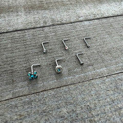 20G 1/4 Aurora Blue CZ Gem Flower L Shape Nose Ring Set of 6