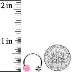 16G 3/8 Butterfly Pink Flower Horseshoe Circular Barbell