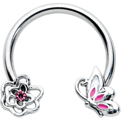 16G 3/8 Pink Butterfly Pink Gem Flower Horseshoe Circular Barbell