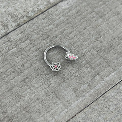 16G 3/8 Pink Butterfly Pink Gem Flower Horseshoe Circular Barbell