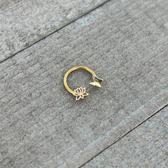 16G 3/8 Gold Tone Butterfly Lotus Flower Horseshoe Circular Barbell