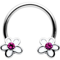 16G 3/8 Pink Gem Daisy Flowers Horseshoe Circular Barbell