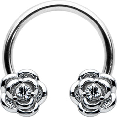 16G 3/8 Textured Blooming Flowers Horseshoe Circular Barbell