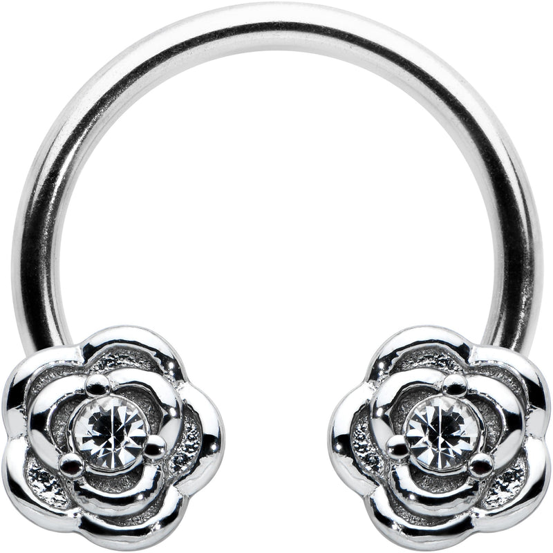 16G 3/8 Textured Blooming Flowers Horseshoe Circular Barbell