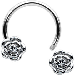 16G 3/8 Textured Blooming Flowers Horseshoe Circular Barbell