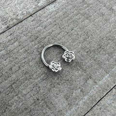 16G 3/8 Textured Blooming Flowers Horseshoe Circular Barbell