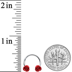 16G 3/8 Blooming Red Rose Flower Horseshoe Circular Barbell