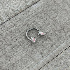 16G 3/8 Pink Wings Butterfly Horseshoe Circular Barbell
