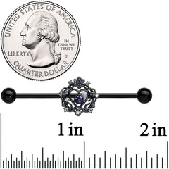 14G Purple Gem Black Regal Crown Heart Industrial Barbell 38mm