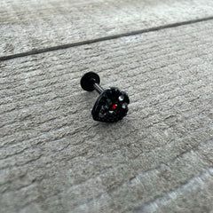 16G 5/16 Red Clear Gem Black Heart Key Labret Monroe Tragus