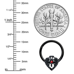 16G 3/8 Red Clear Gem Black Key Heart Hinged Segment Ring