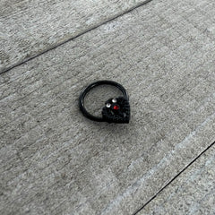 16G 3/8 Red Clear Gem Black Key Heart Hinged Segment Ring