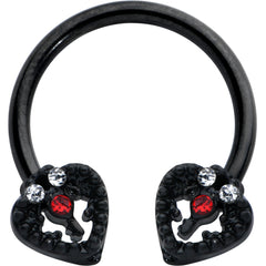 16G 3/8 Clear Red Gem Black Key Heart Horseshoe Circular Barbell
