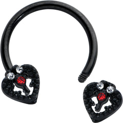 16G 3/8 Clear Red Gem Black Key Heart Horseshoe Circular Barbell