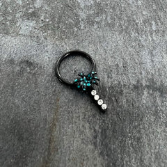 16G 3/8 Clear Gem Black Night Palm Tree Dangle BCR Captive Ring