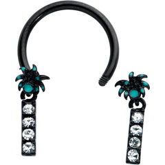 16G 3/8 Clear Gem Black Night Palm Tree Dangle Horseshoe