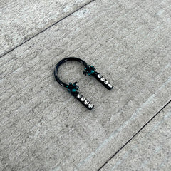 16G 3/8 Clear Gem Black Night Palm Tree Dangle Horseshoe
