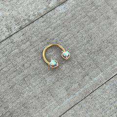 16G 3/8 Aurora Gem Gold Tone Duo Heart Horseshoe Circular Barbell