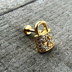 16G 1/4 Clear CZ Gem Gold Tone Lock It Up Labret