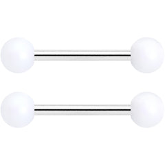 14G 9/16 Matte White Aurora Barbell Nipple Ring Set