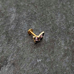 16G 1/4 Gold Tone Red Pink Blue Butterfly Labret Monroe Tragus