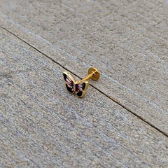 16G 1/4 Gold Tone Red Pink Blue Butterfly Labret Monroe Tragus