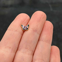 16G 1/4 Gold Tone Red Pink Blue Butterfly Labret Monroe Tragus