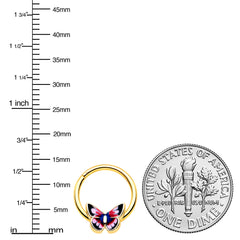 16G 3/8 Gold Tone Red Pink Blue Butterfly Hinged Segment Ring