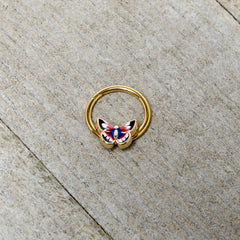 16G 3/8 Gold Tone Red Pink Blue Butterfly Hinged Segment Ring