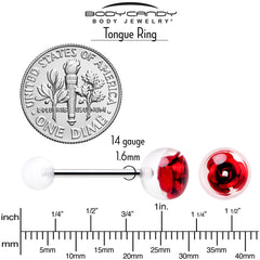 Bubble Rose Red Barbell Tongue Ring