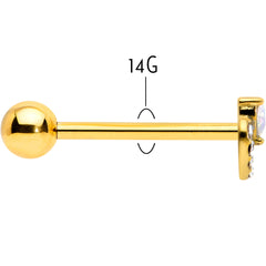Clear CZ Gem Gold Tone Double Valentine Heart Barbell Tongue Ring