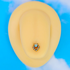 Clear CZ Gem Gold Tone Double Valentine Heart Barbell Tongue Ring