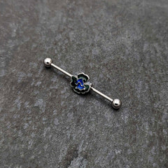 14G Spring Flower Green Blue Industrial Barbell 38mm