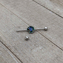 14G Spring Flower Green Blue Industrial Barbell 38mm