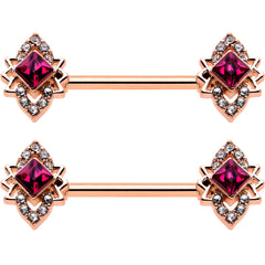 14G 9/16 Red Gem Rosy Tone Octogram Star Barbell Nipple Ring Set