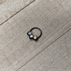 16G 3/8 Aurora Gem Black Rococo Trio Heart Hinged Segment Ring
