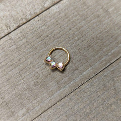 16G 3/8 Aurora Gem Gold Hue Rococo Trio Heart Hinged Segment Ring