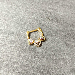 16G 5/16 Clear Aurora Gem Gold Tone Trio Heart Cartilage Clicker