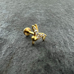 16G 1/4 Clear CZ Gem Gold Tone Interal Thread Hummingbird Labret