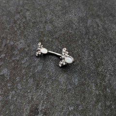 White Faux Opal Clear Gem Double Butterfly Double Mount Belly Ring