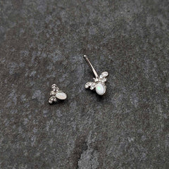 White Faux Opal Clear Gem Double Butterfly Double Mount Belly Ring